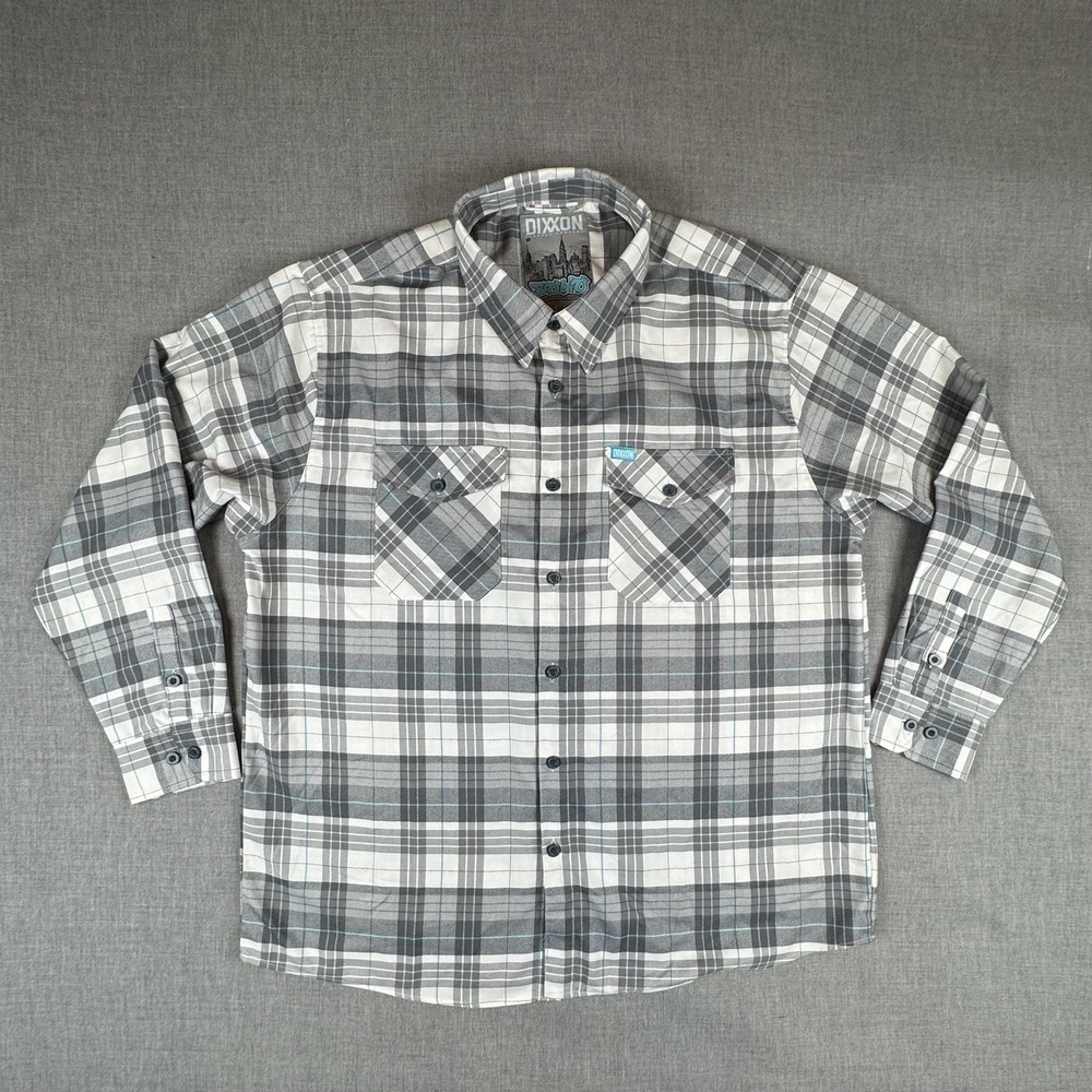 Dixxon Shirt Mens 3XL Gray White Plaid Button Up Long Sleeve SoHo NYC Flannel - Picture 1 of 10